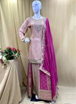 Chiffon Pink Wedding Wear Pita Work Readymade Salwaar Suit